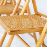 Set of 4 elegant wicker & jute folding chairs (Germany, 1970s).