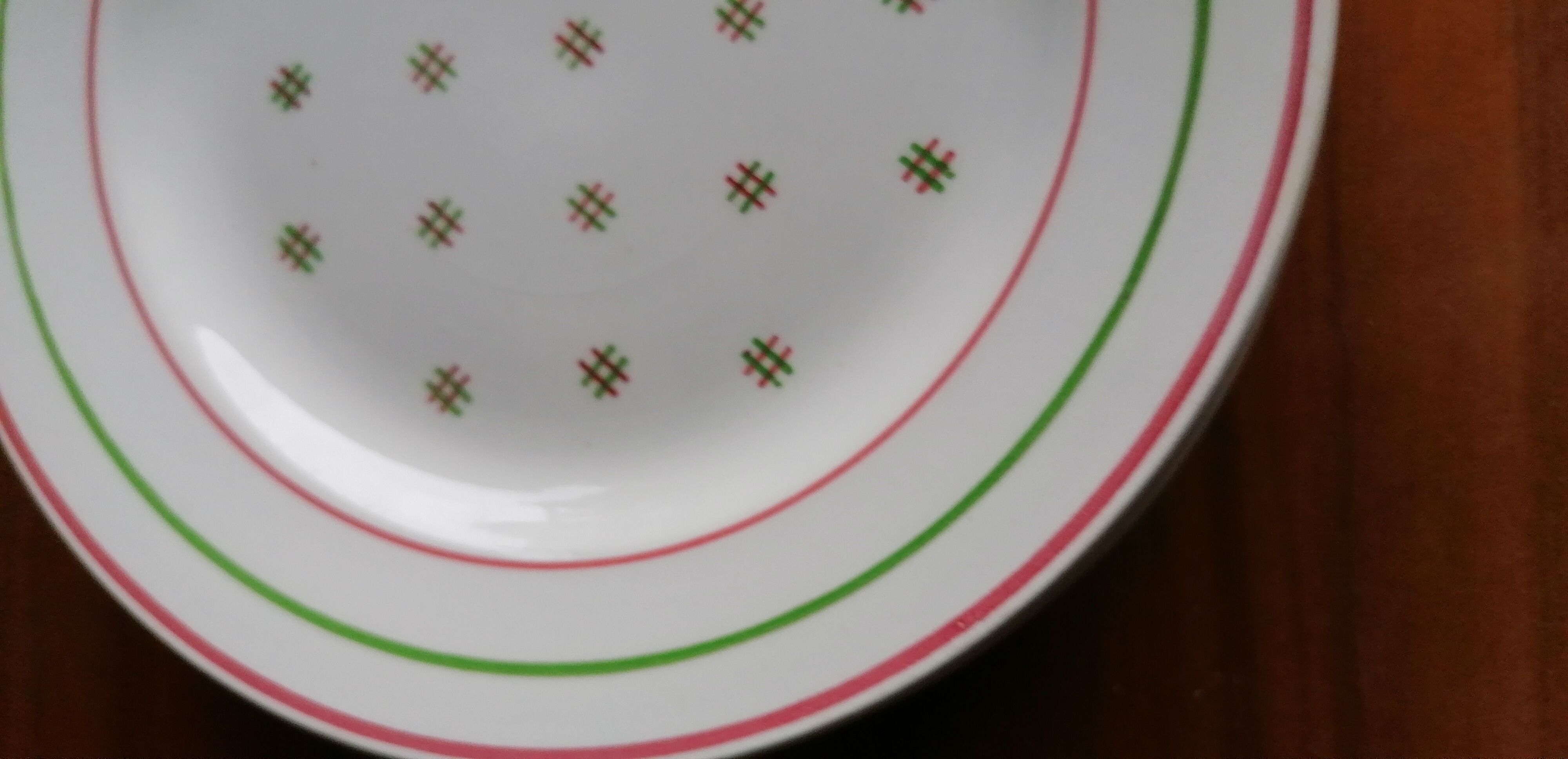 Old dessert plates, Kg Lunéville earthenware, graphic pattern, vintage 60