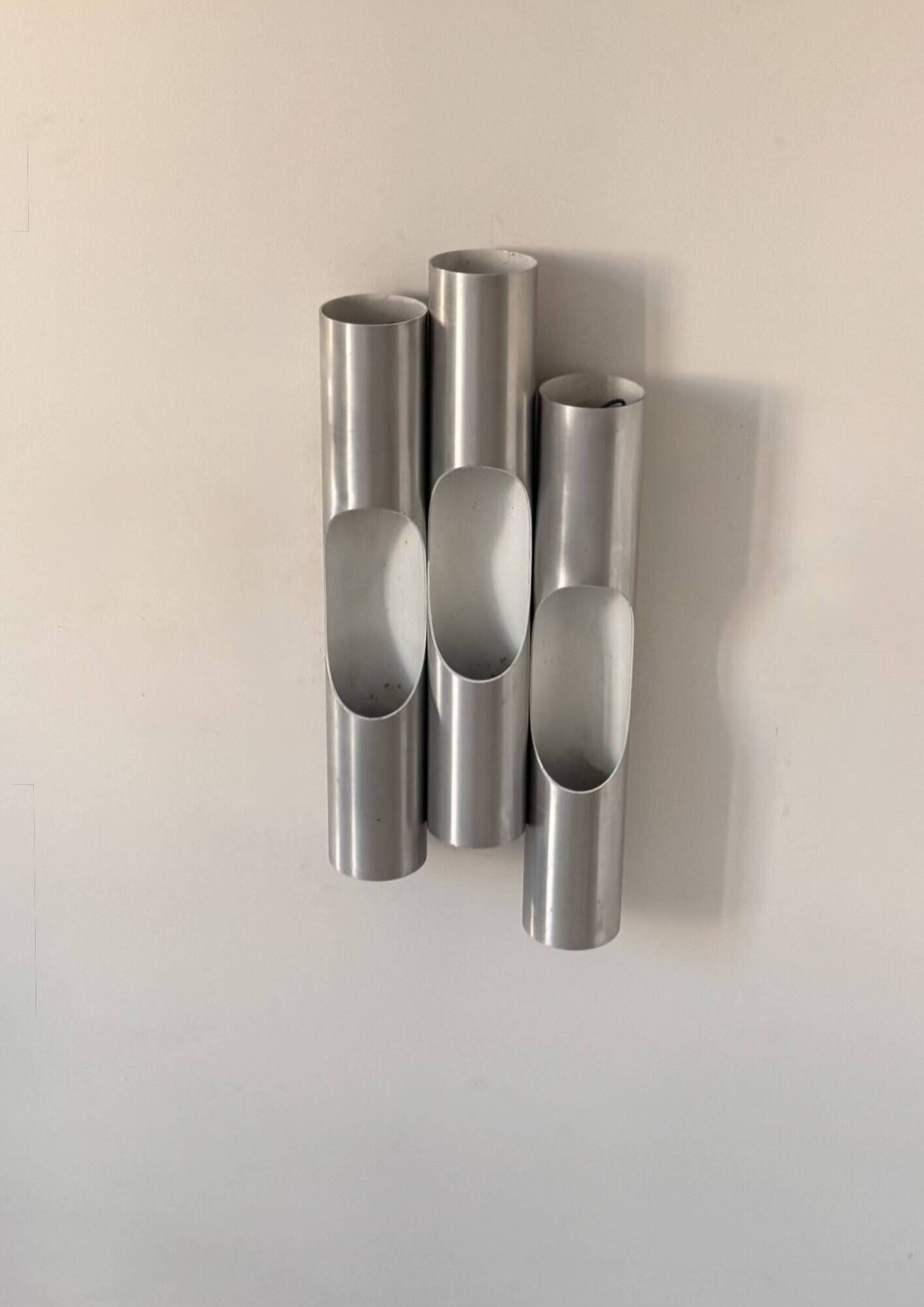 Set of 3 vintage Fuga wall lights by Raak, brushed aluminium, Netherlands 1970.
