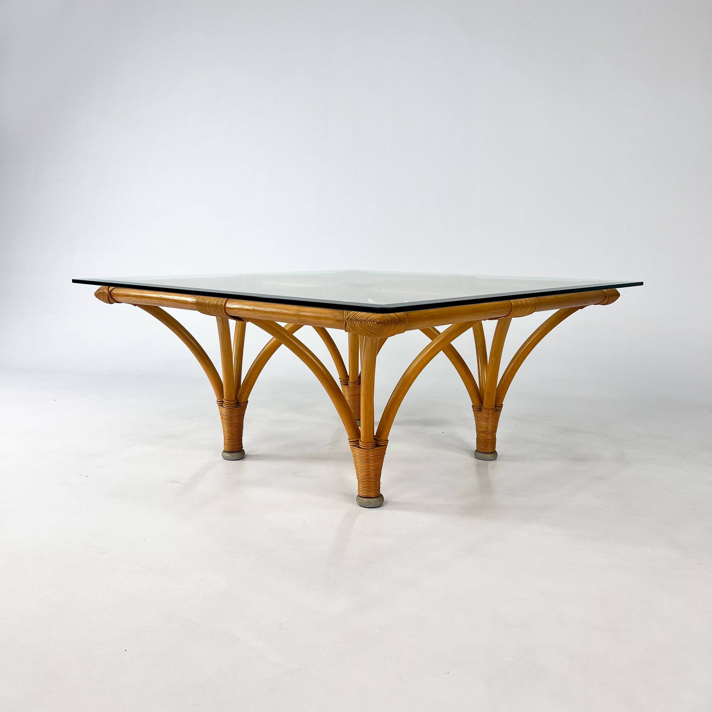 Vintage Bamboo and Glass Coffee Table, 1970s