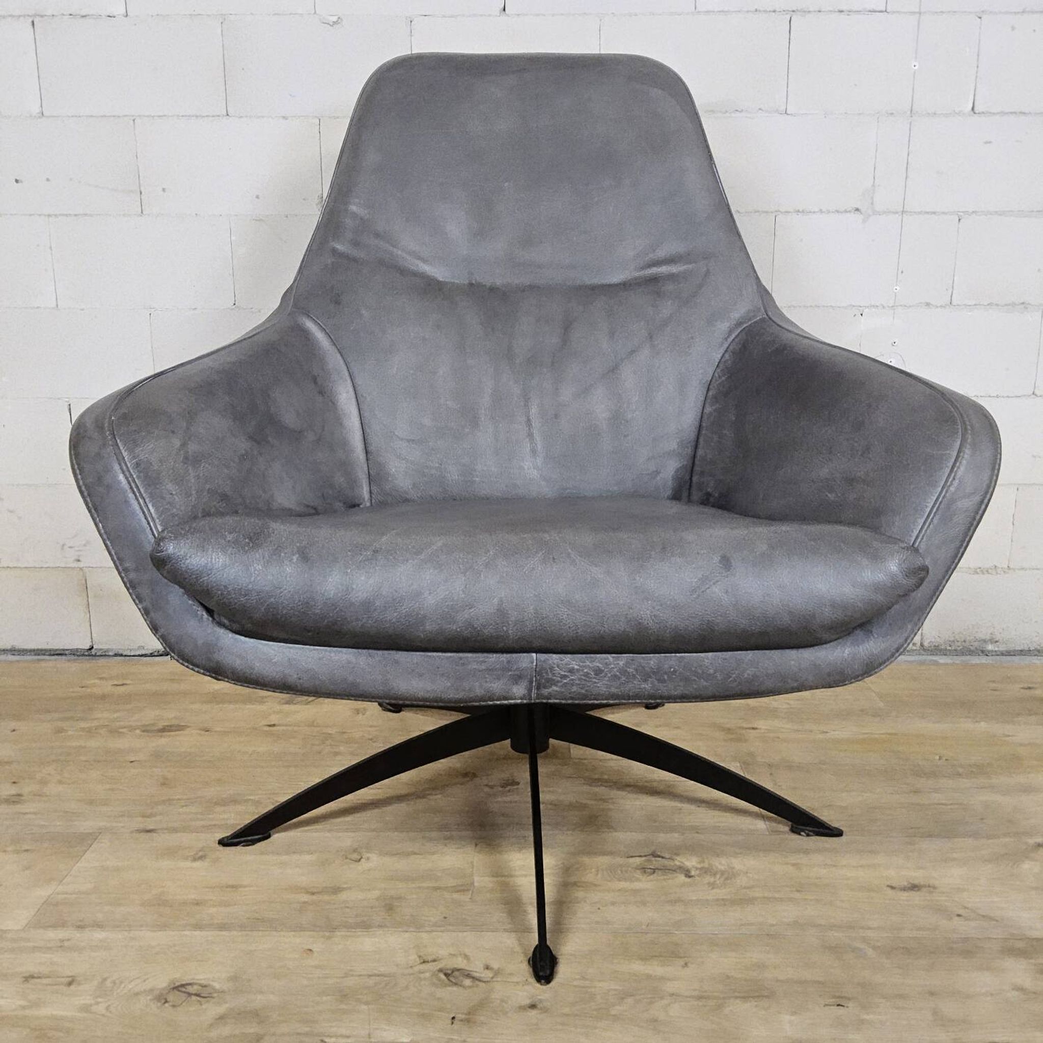 Grey leather swivel armchair Specter by DYYK (Almost new)