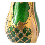 Soliflore vase legras imperial green copper decors enhanced with gold unsigned