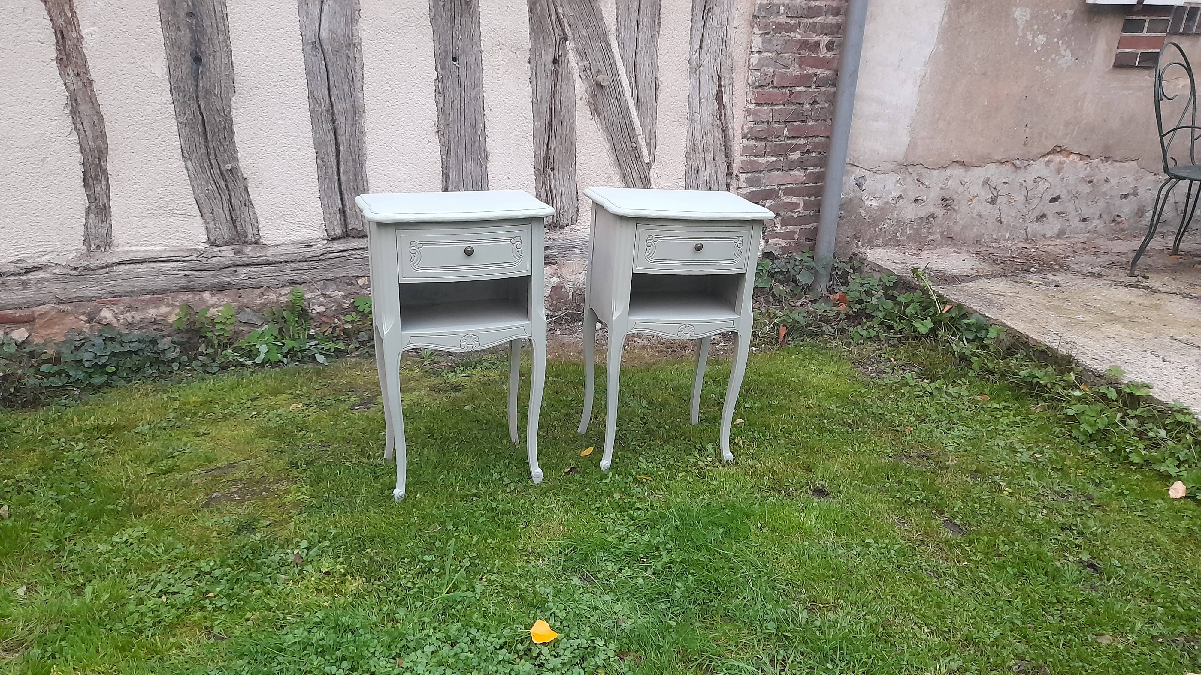 Pair of 1-drawer bedside tables, Louis XV style, Luxembourg green
