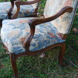 Pair of armchairs to the queen style Louis XV walnut, 19th century.