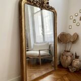Old mirror louis Philippe Dore gold leaf pediment gilded fireplace