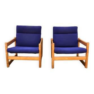 Duo of vintage beech Lupton Morton armchairs by John Morton
