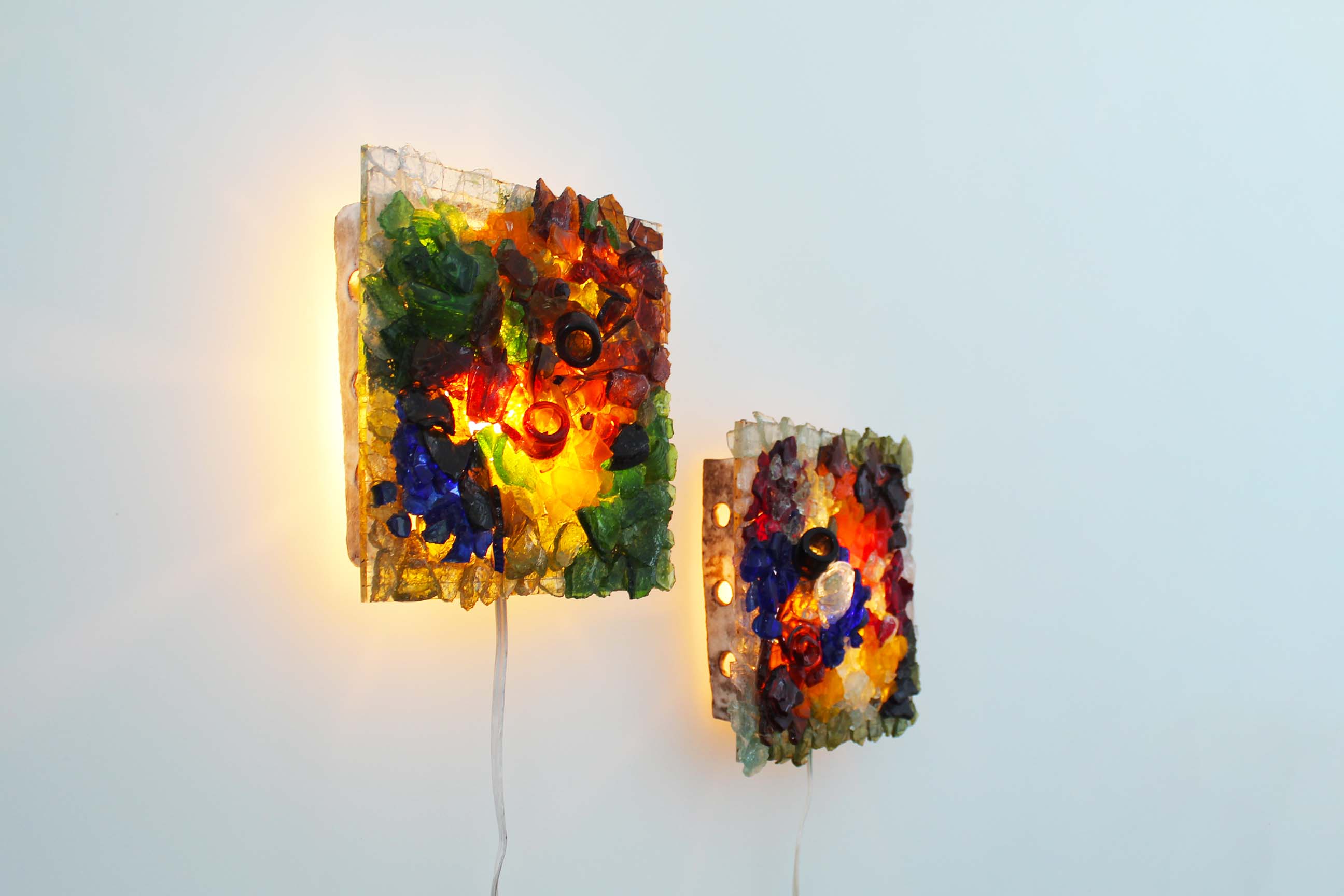 Pair of faceted glass brutalist sconces