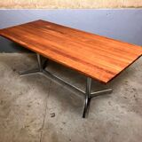 Table de salle à manger vintage chromée en merisier massif de style industriel