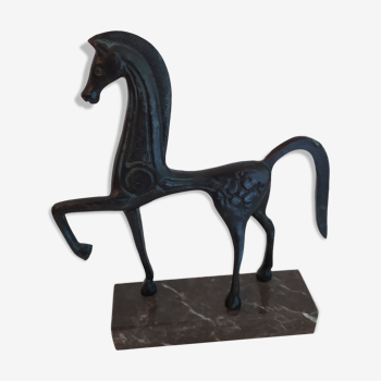 Bronze Etruscan horse on brass base