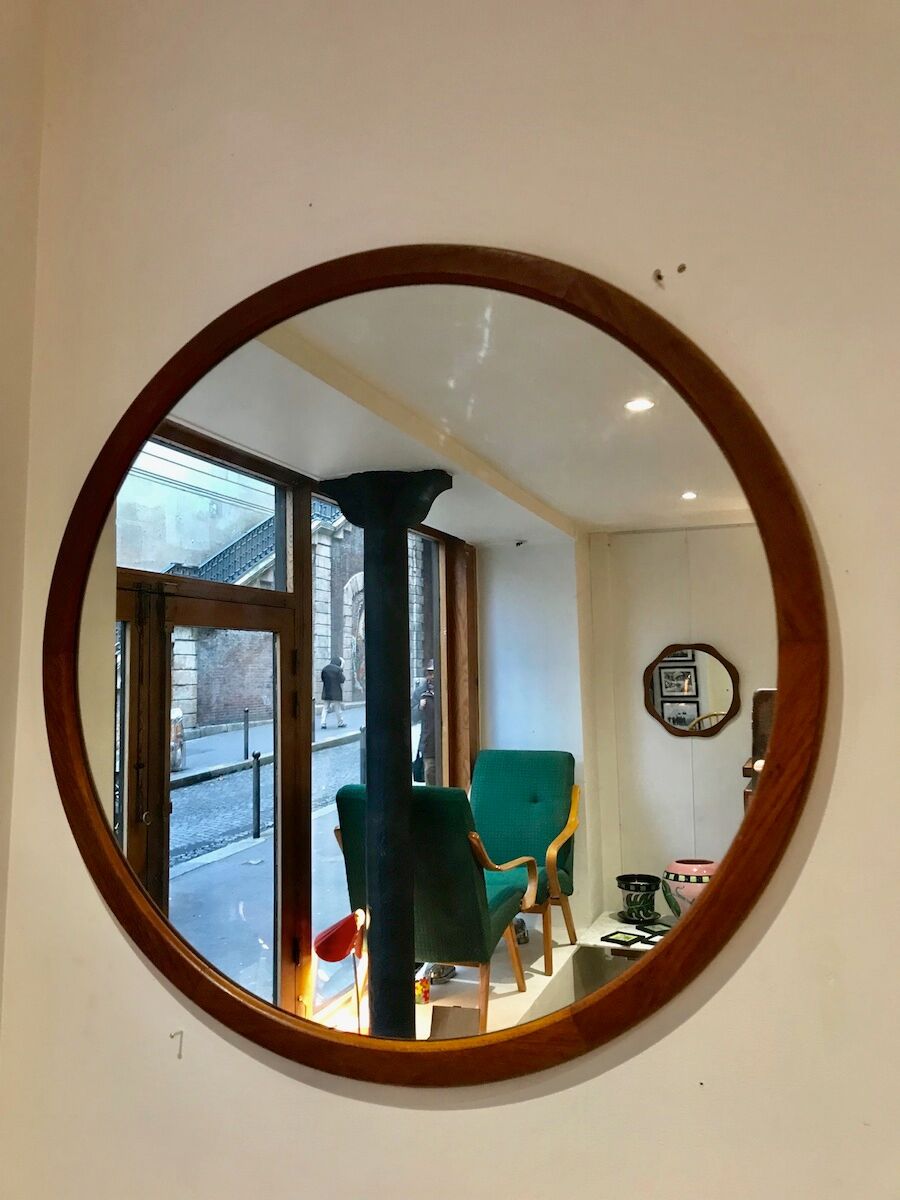 Mirror scandinavian teak round around 1960 - 60x60cm