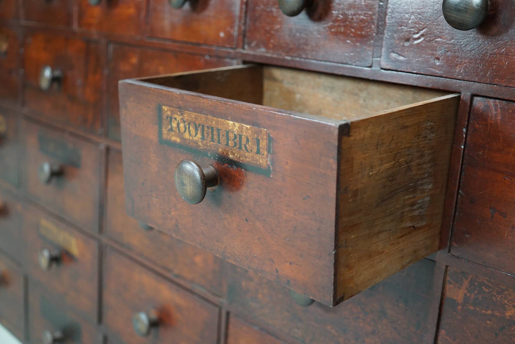 Antique Hardwood Apothecary Cabinet / Bank of Drawers, England, 19th Centur