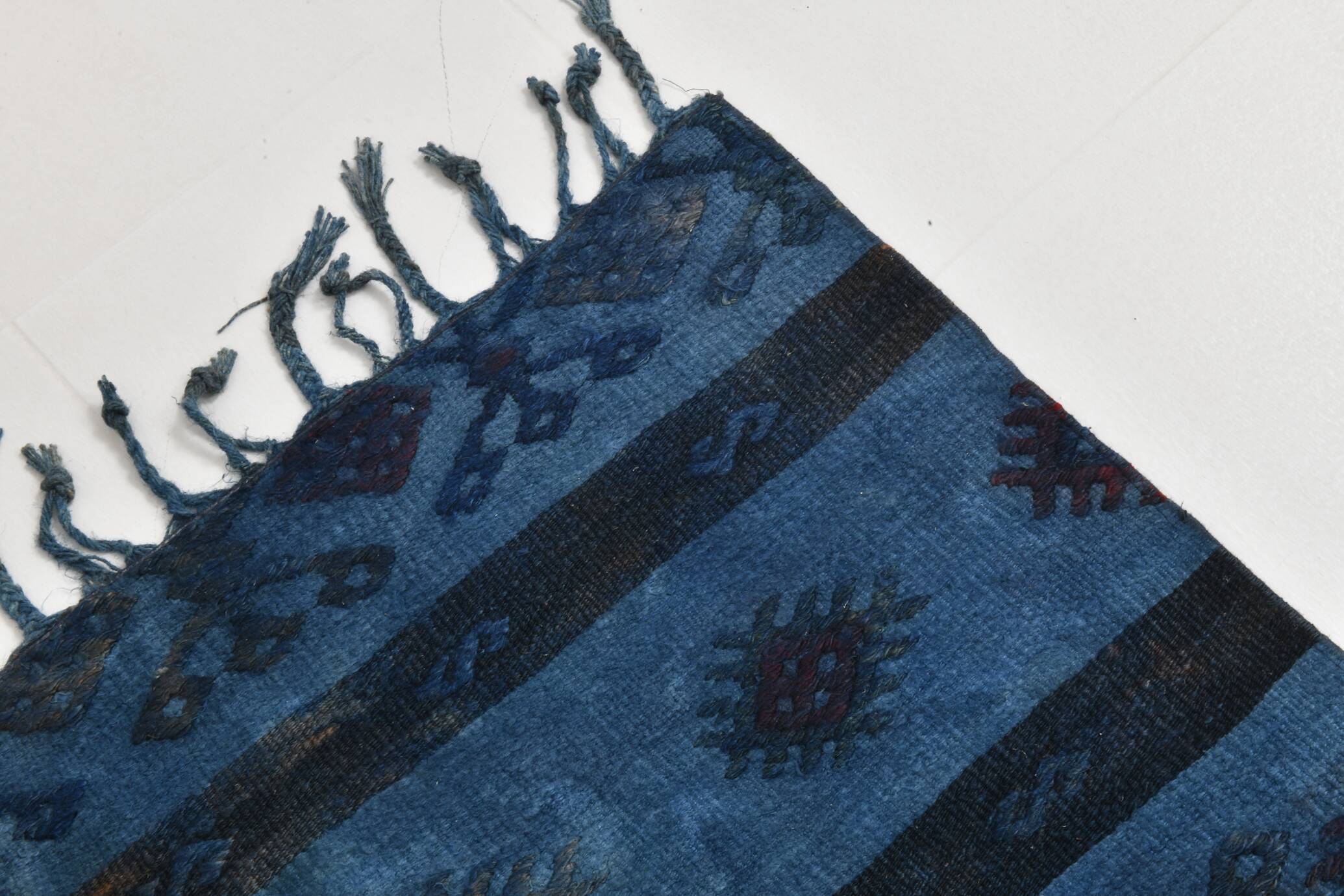 Blue Black Antique Turkish Runner Rug, 79x342Cm