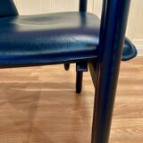 Set of 3 designer leather and metal armchairs.