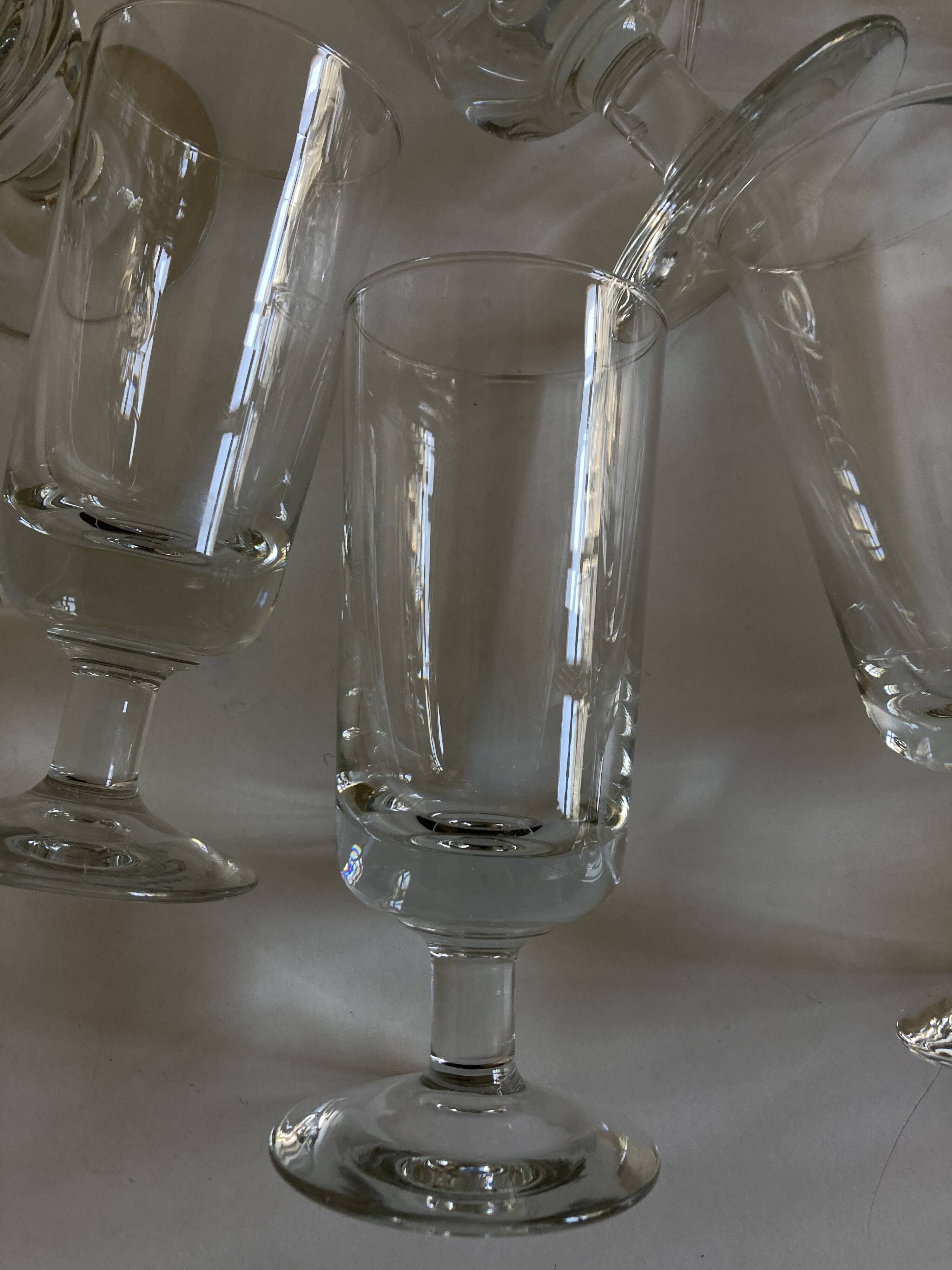 Set of 9 modernist half crystal water wine roller glasses 1960