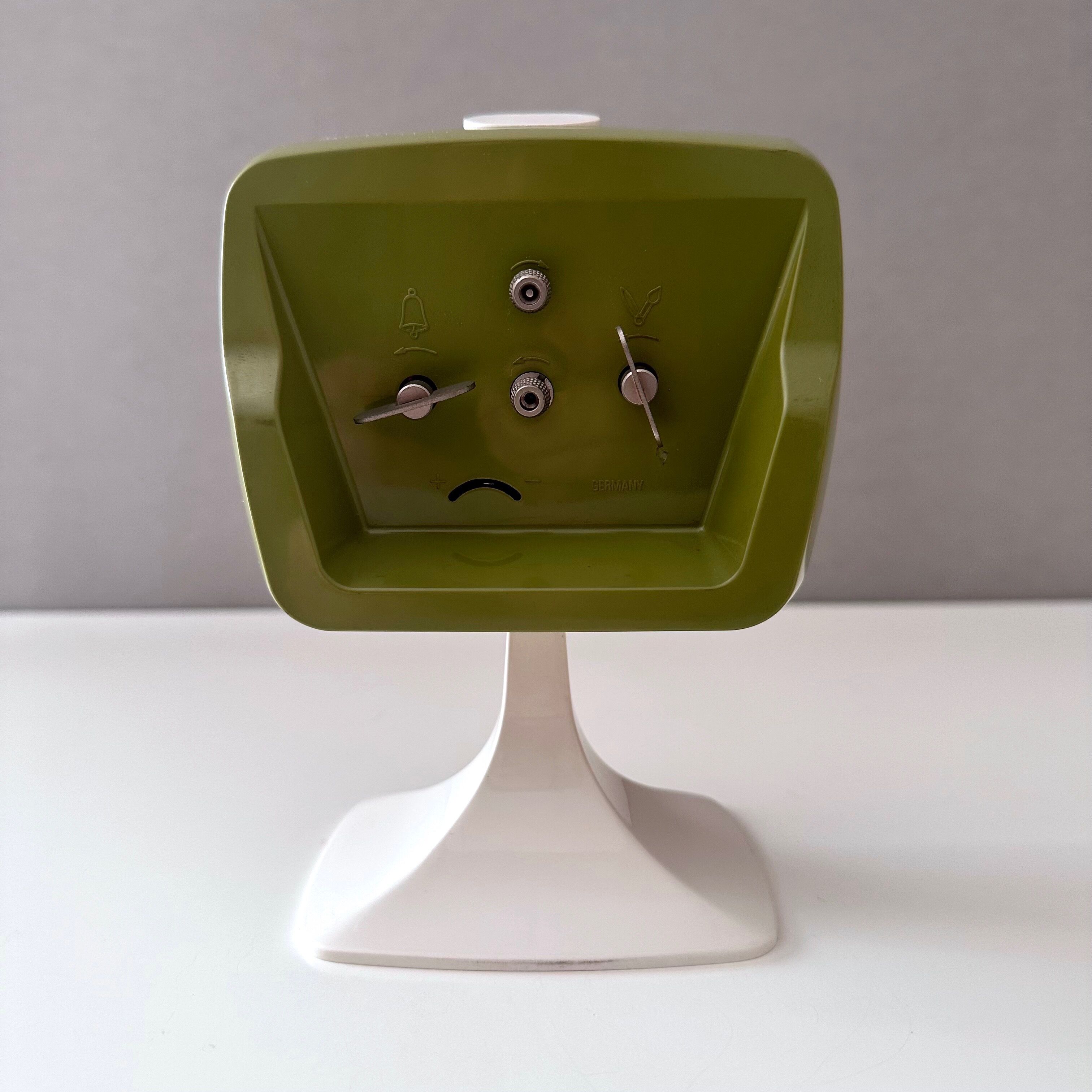 Green Space Age alarm clock with base by "Peter Germany",  NOS, 70's interior