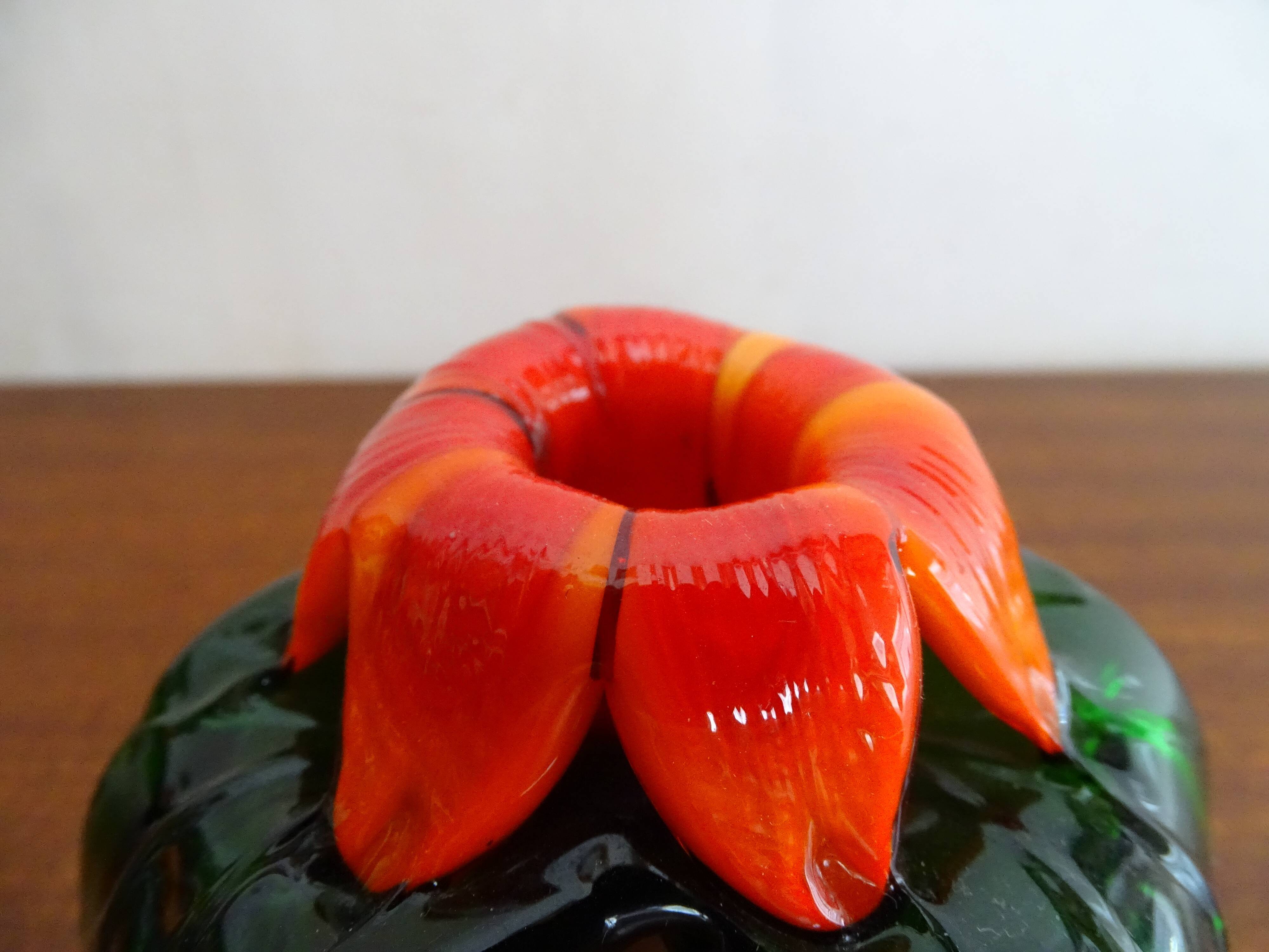 Paire de bougeoirs fleurs en verre Murano