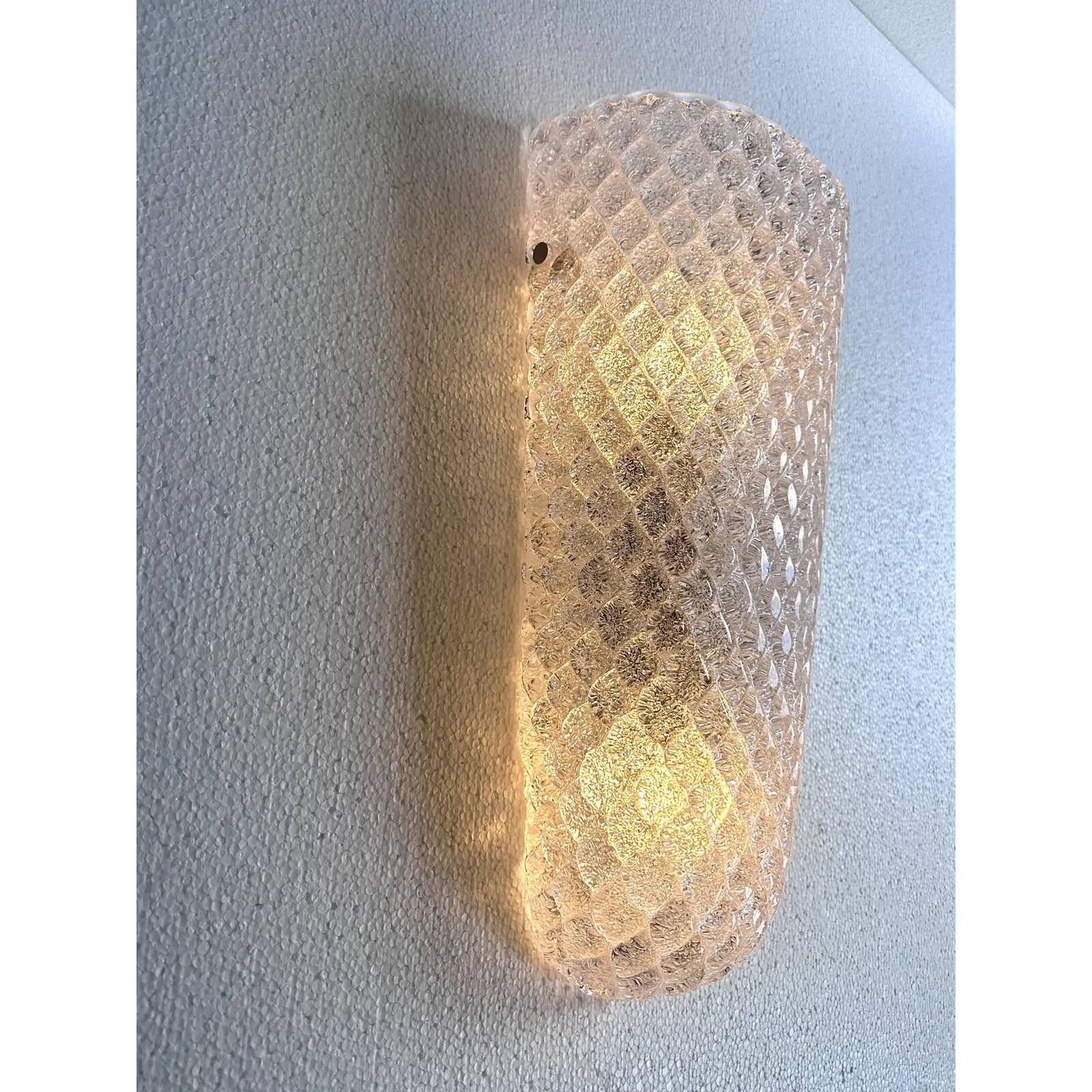 Set of Two Mid-Century Modern Transparent "Graniglia" Rombus Murano Glass
