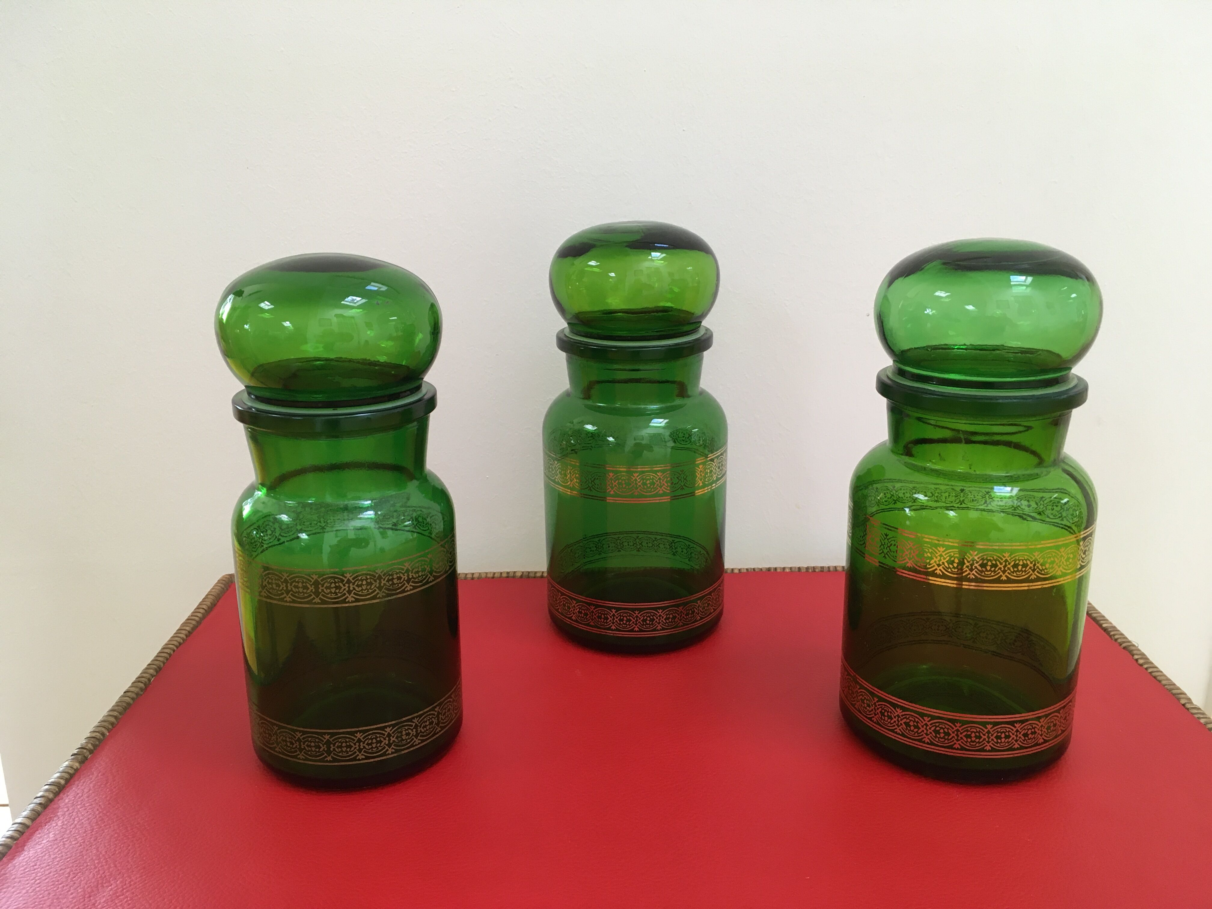 Trio of vintage apothecary style pots