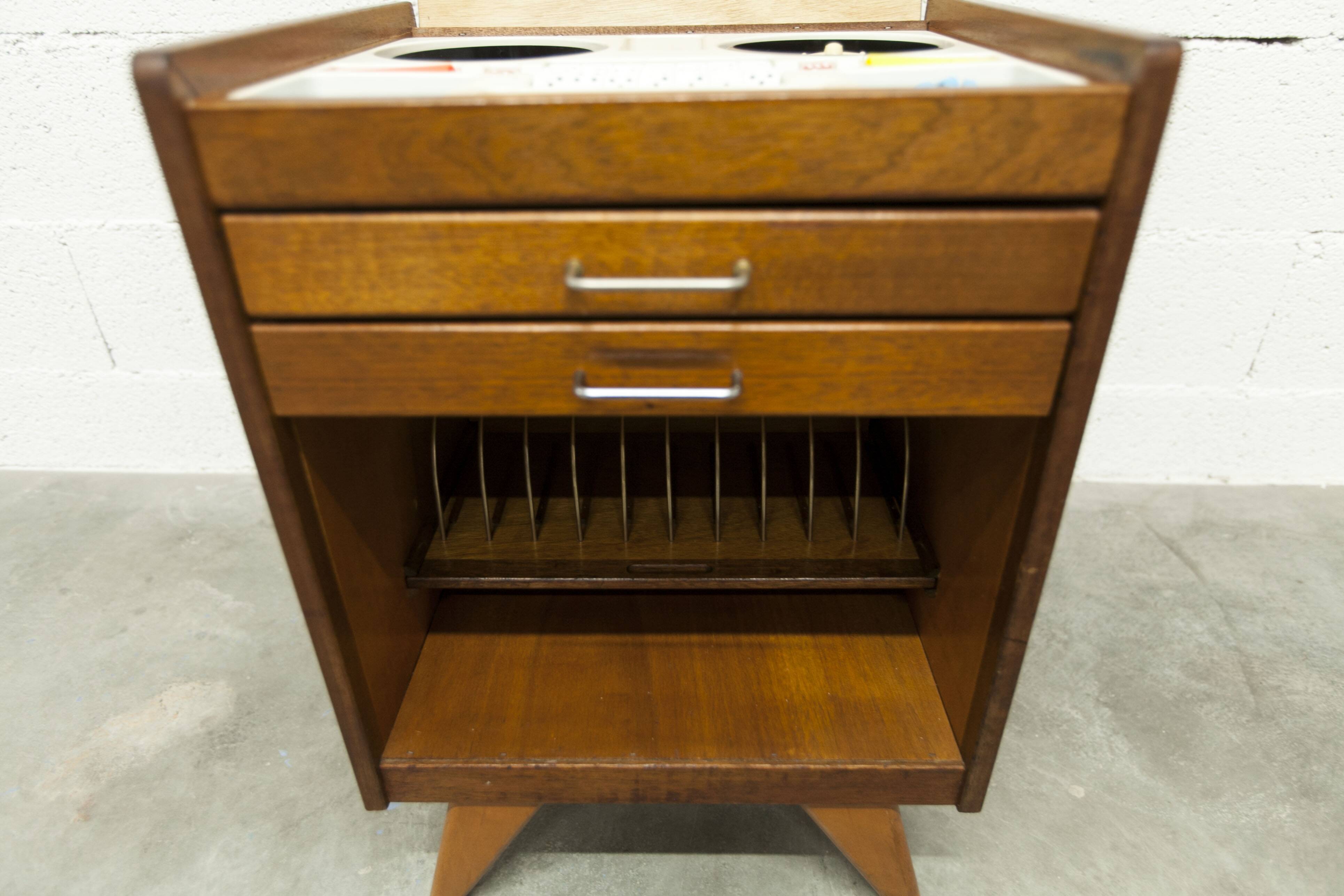 Unique 1960s bedside table with 15 complete games, compass legs, 1960s