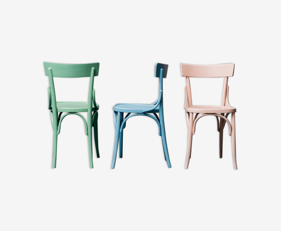 Ensemble de 3 chaises multicolore bois 50s vintage moderne