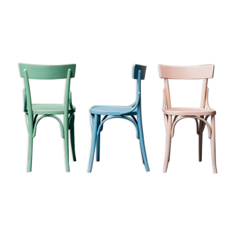 Ensemble de 3 chaises multicolore bois 50s vintage moderne