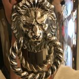 Ancient champagne bucket in silver metal with lion heads