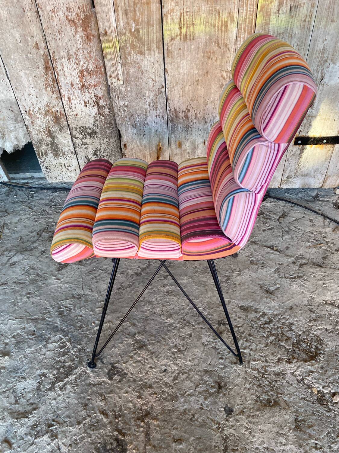 Chair Design Black Metal Base + Multicoloured Fabric Cushion Seat