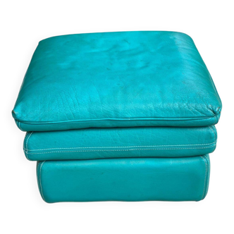 Turquoise blue 3-tier leather pouf