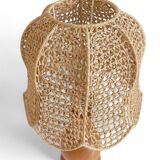 Mid-Century Bohemian Table Lamp, Pine Wood & Raffia, Italy, 1970s