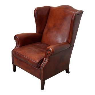 vintage dutch cognac colored wingback leather club chair