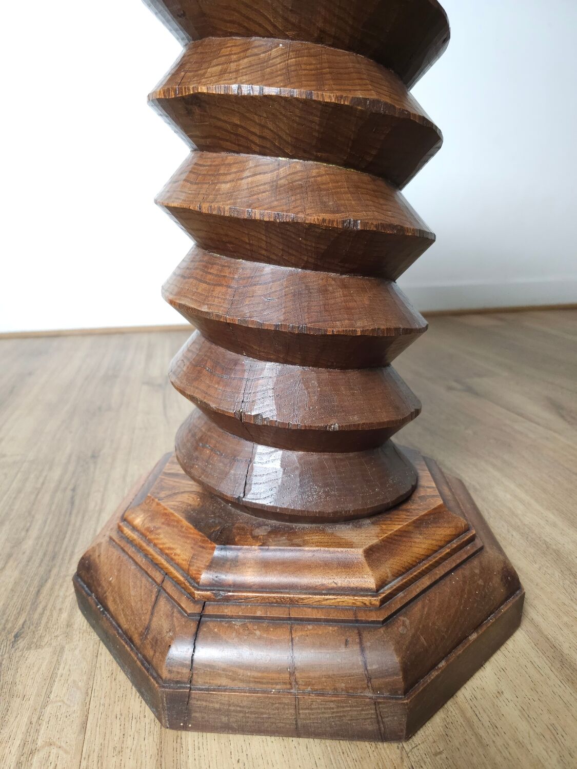 Brutalist side table in solid oak, circa 1950.