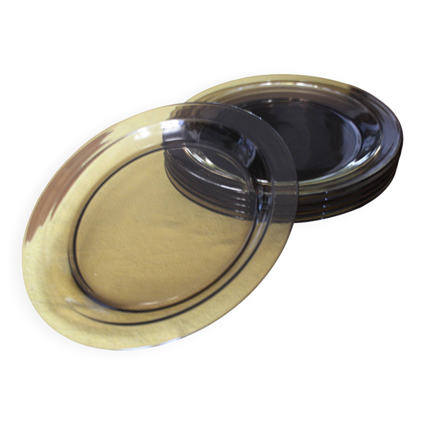 Lot de 6 assiettes plates en verre fumé Vereco