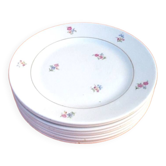 Années 1930 Suite de 9 assiettes Fromage / Dessert Faïence à décor floral