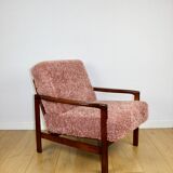 Wooden vintage brown armchair pink long hair proj. Z. Bączyk - 2 pieces available