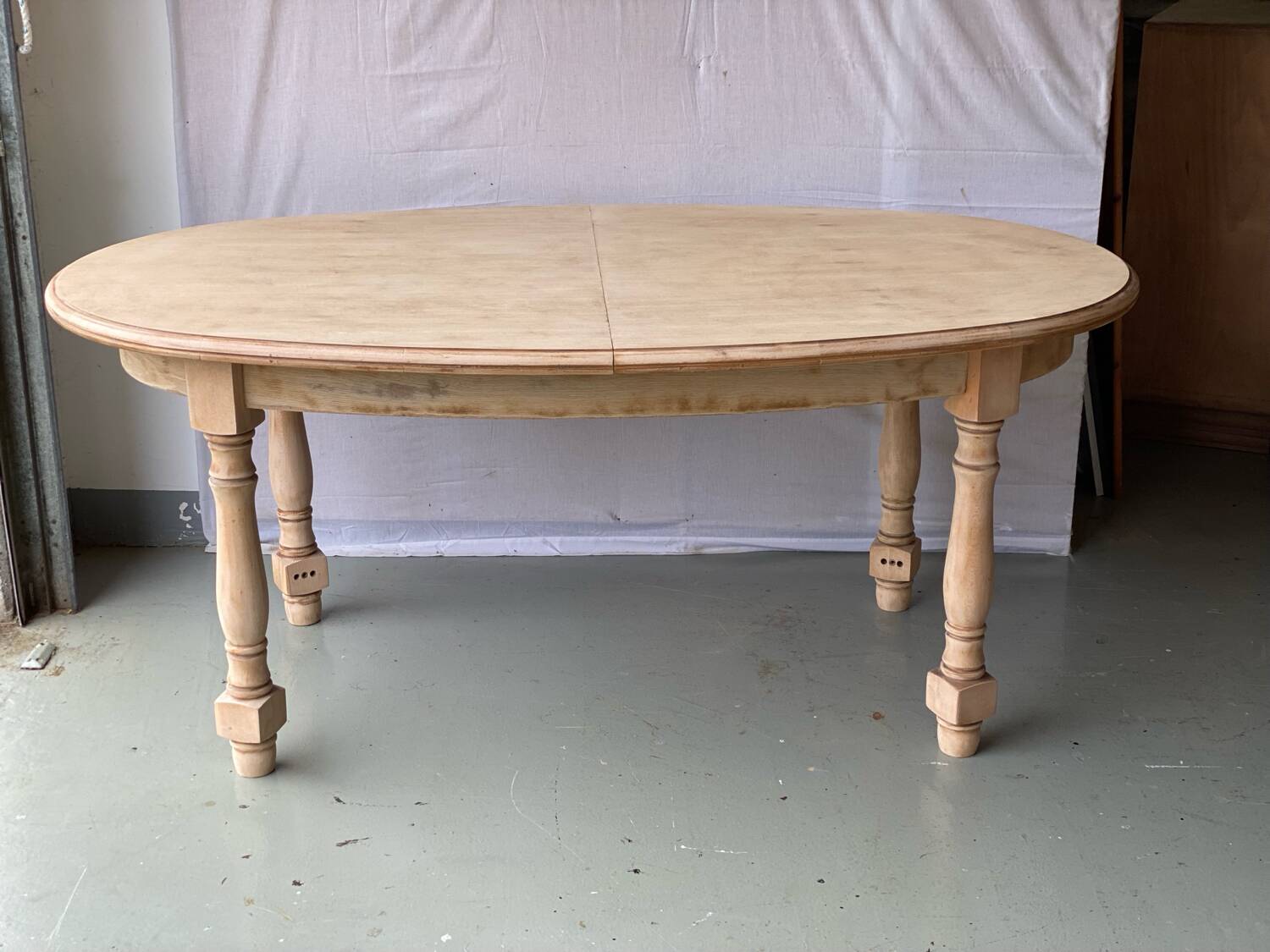 Refurbished vintage farmhouse dining table in solid raw oak wood