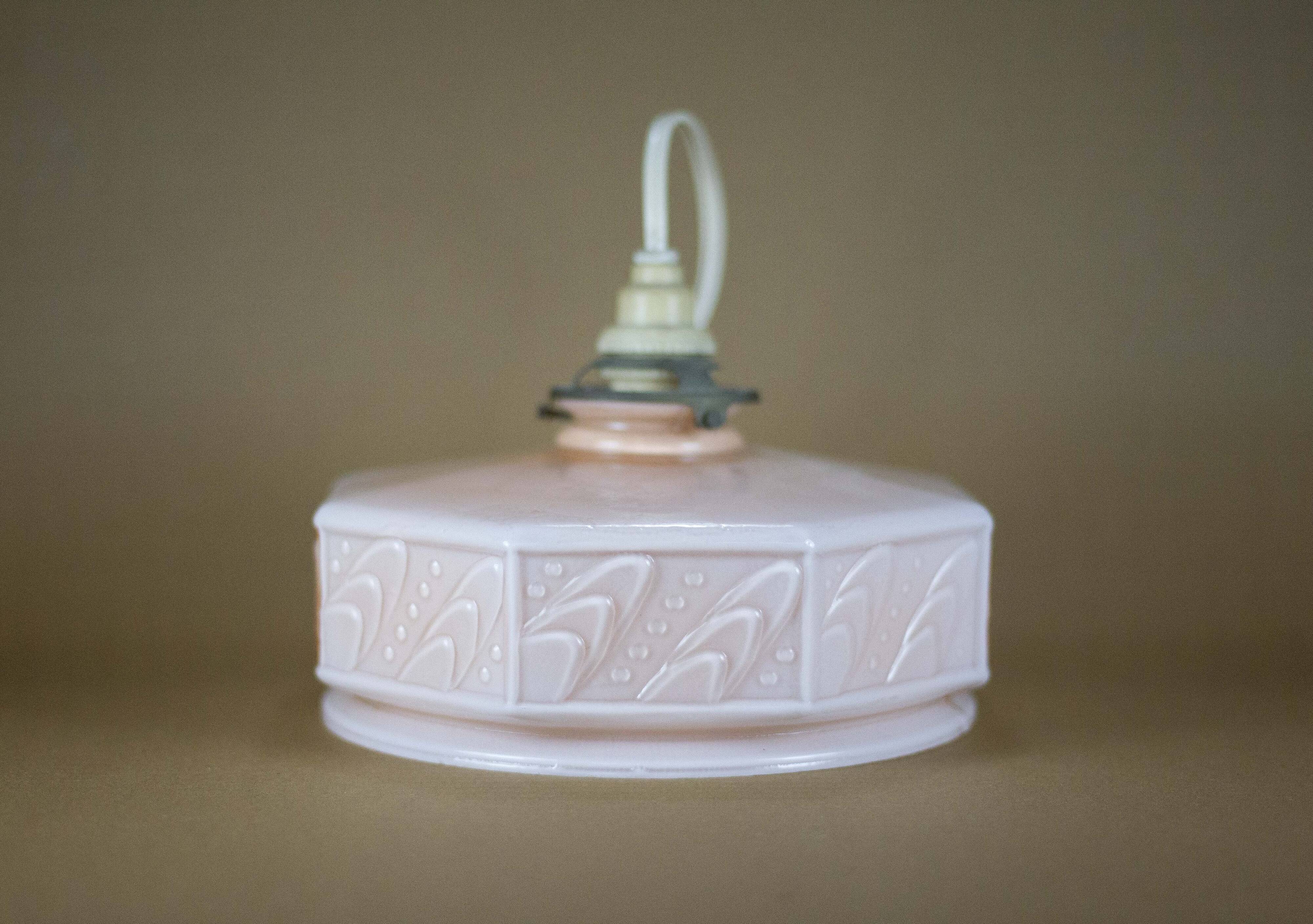 Art deco pink opaline pendant light, opaline glass globe, opaline lampshade, ceiling lamp