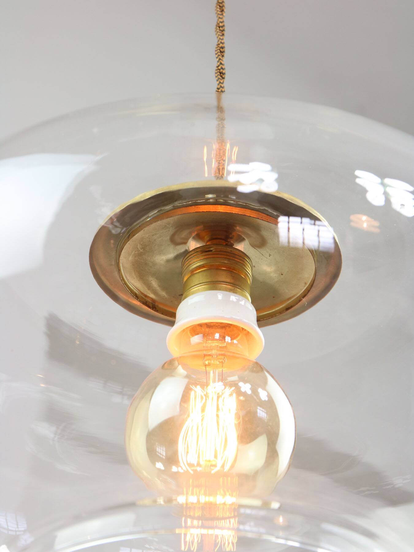 Italian Mid-Century Glass and Brass Pendant Lamp