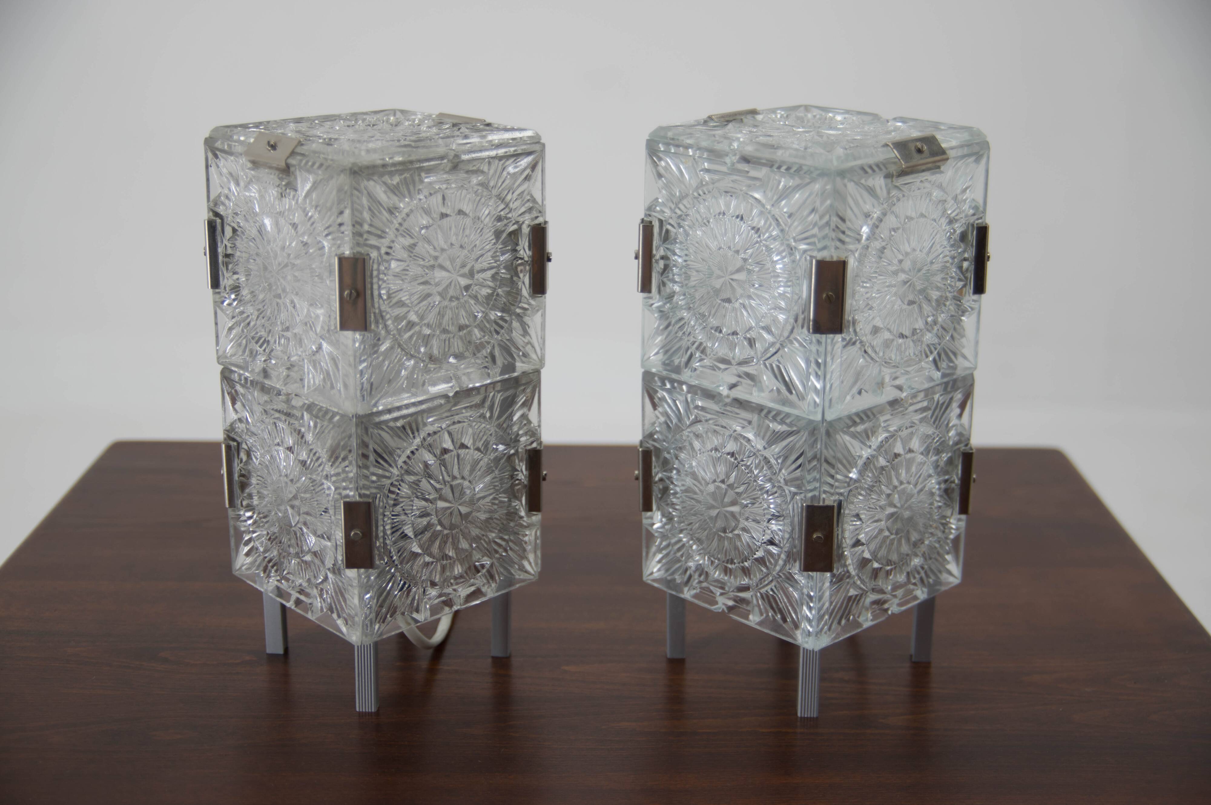 Set of Two Glass Table Lamps by Kamenicky Senov, 1970s