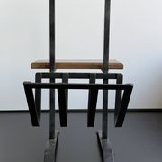 Brutalist wrought iron magazine rack with shelf, 1950s