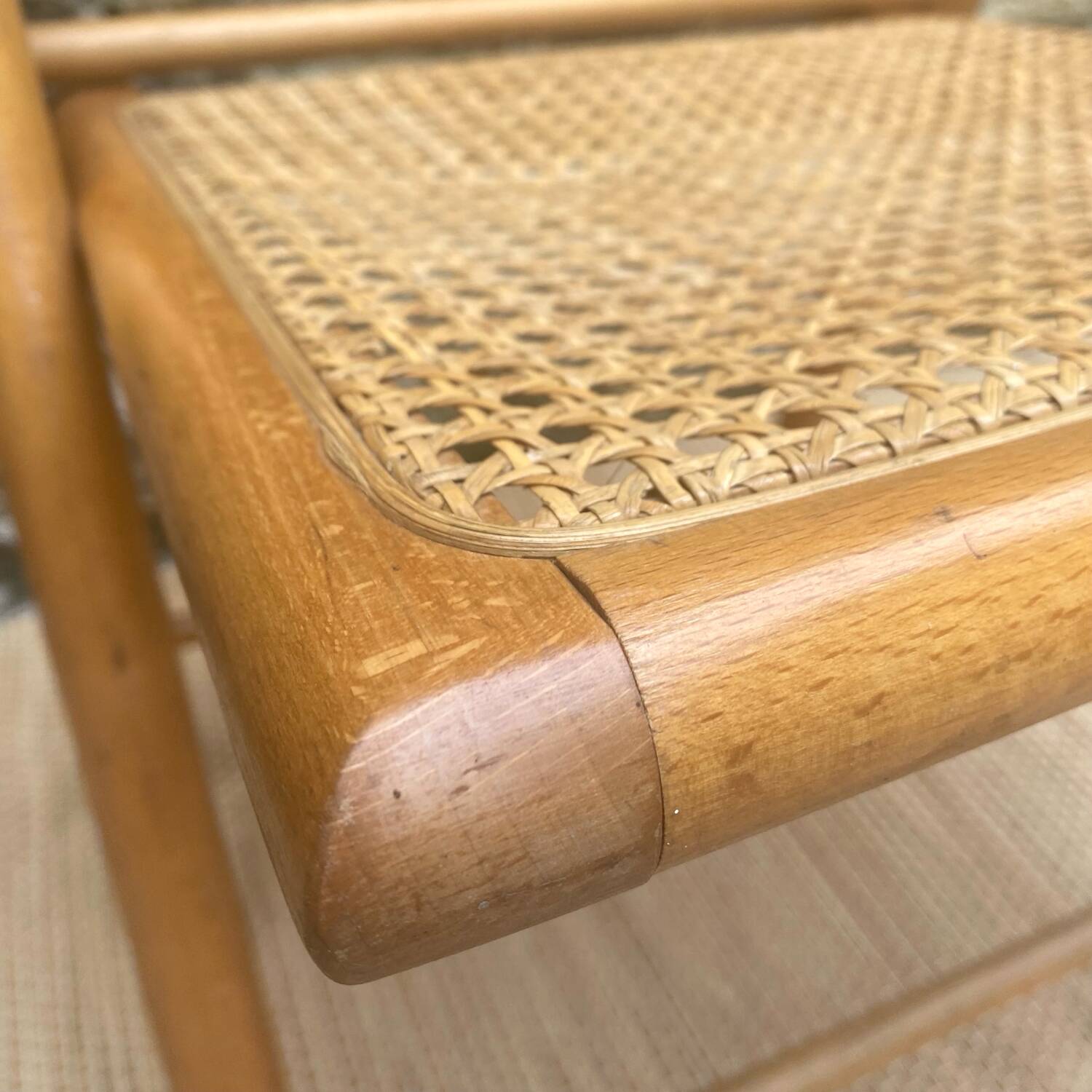 80s wooden and cane folding chair