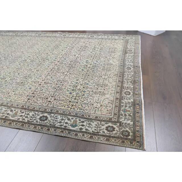 1970s Vintage Turkish Oushak Handmade Wool Cotton Brown Area Rug 193x275