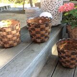 Suite of three cache pots imitation wicker braided by Emsa / vintage 60s-70s