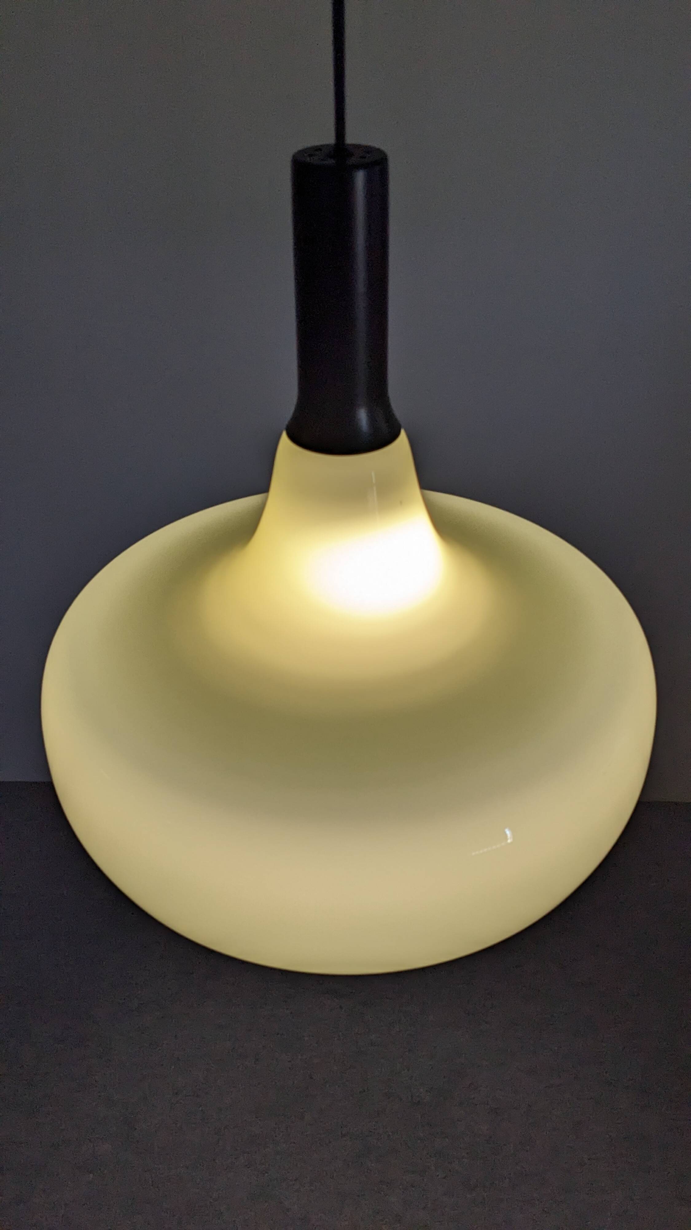 XL olive green opaline water drop pendant light from the 60s/70s