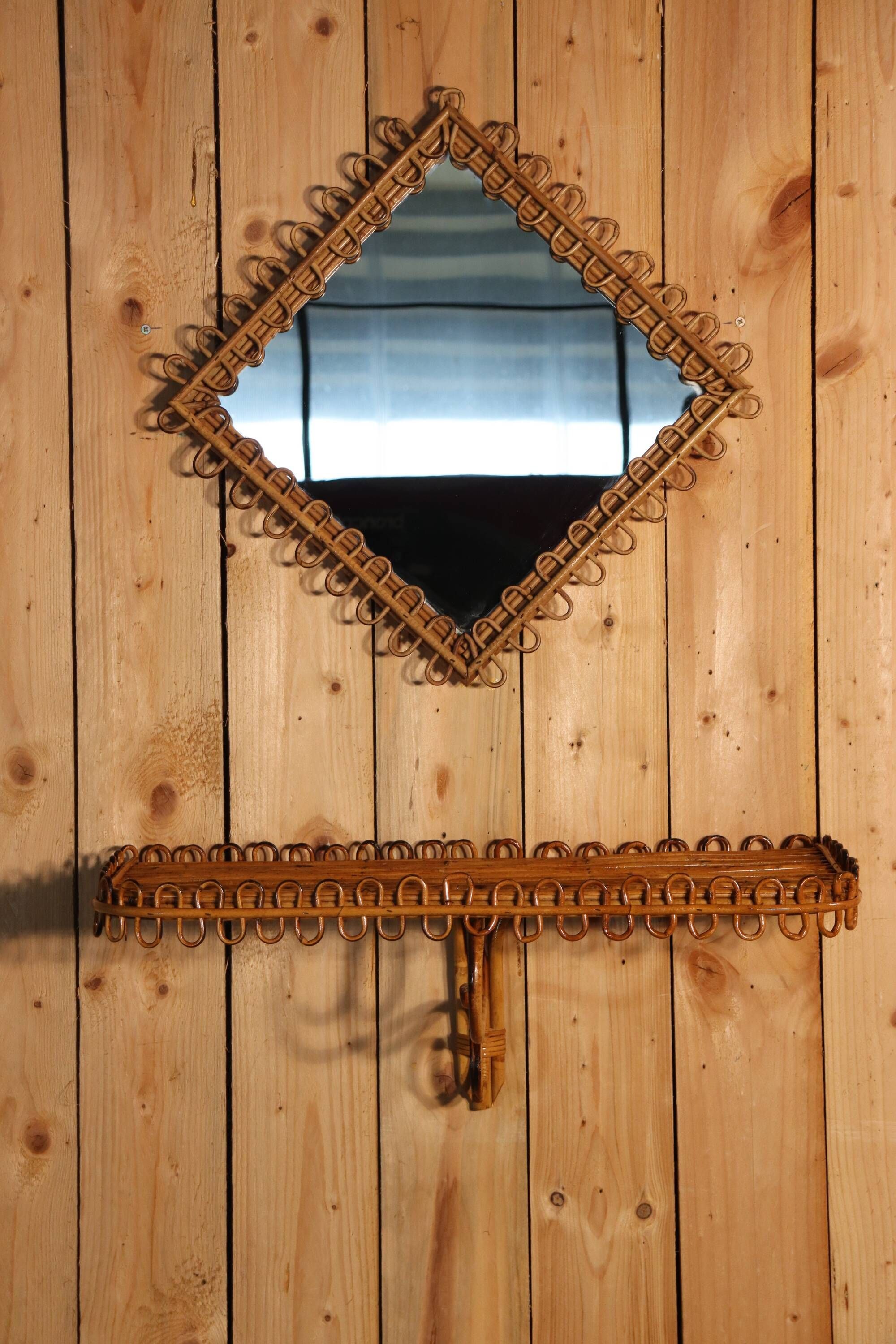 Mirror and rattan stand by Franco Albini, Italy 1960