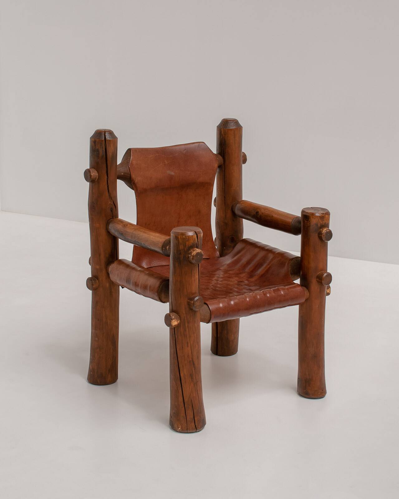 Brutalist Armchairs in Saddle Leather, Hungary, 1970s