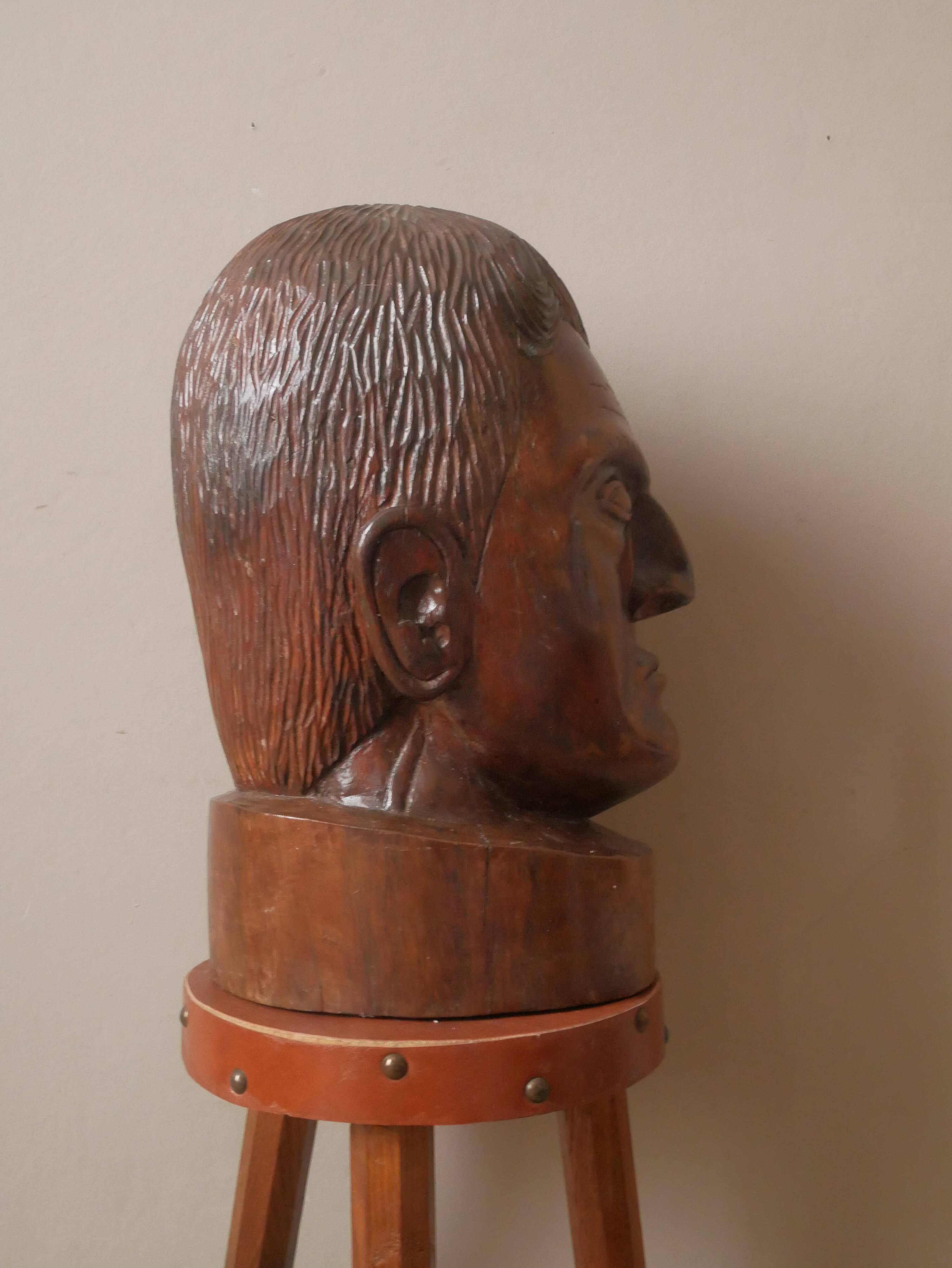 Kanak head wooden sculpture New Caledonia handmade object tribal ethnic marotte face