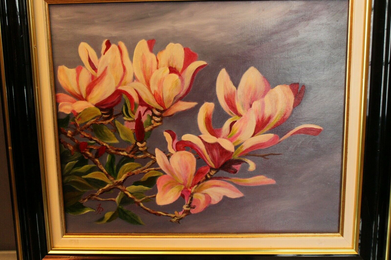 Framed painting signed Patrigeon oil on canvas with the tree in bloom