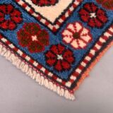 Old turkish kazak rug 129x91 cm vintage tribal carpet, red and blue large