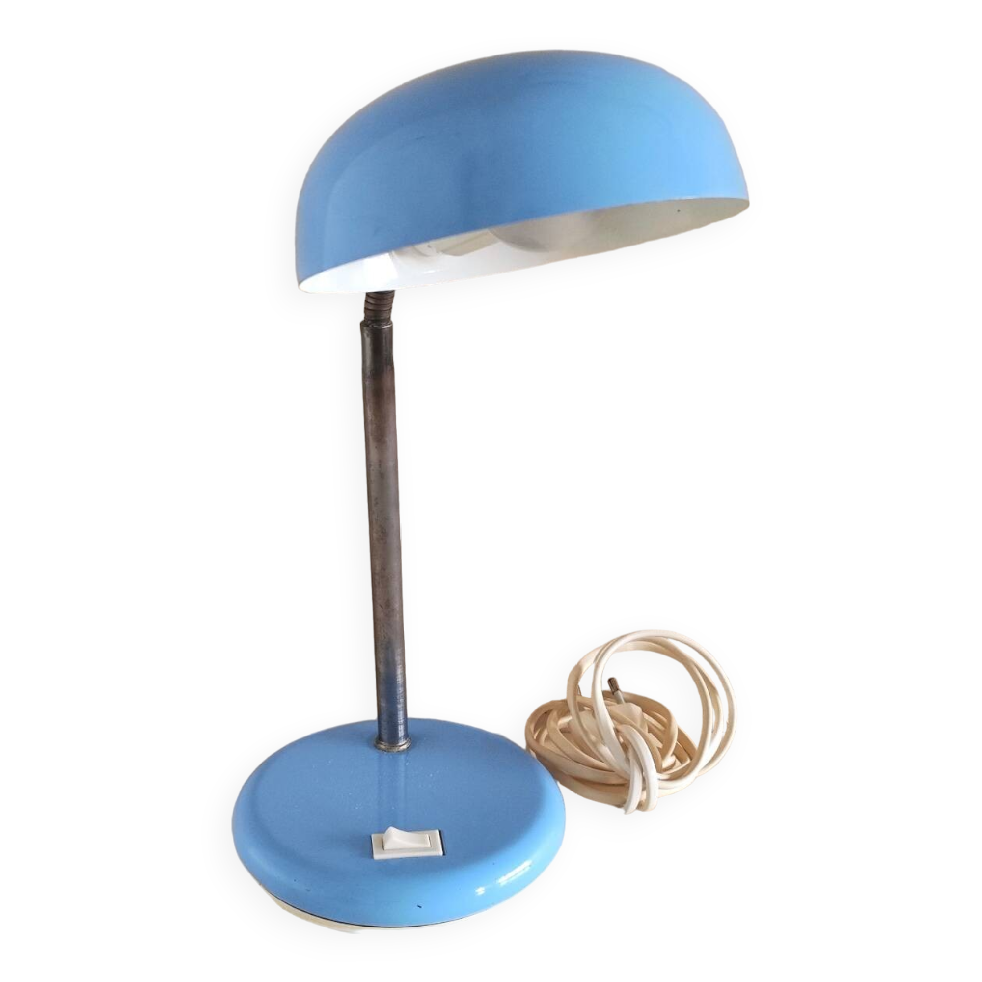 Sky blue steel desk lamp from the 60s