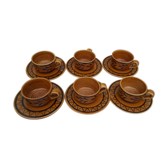 6 coffee cups with Argoat Gourin ceramic saucer